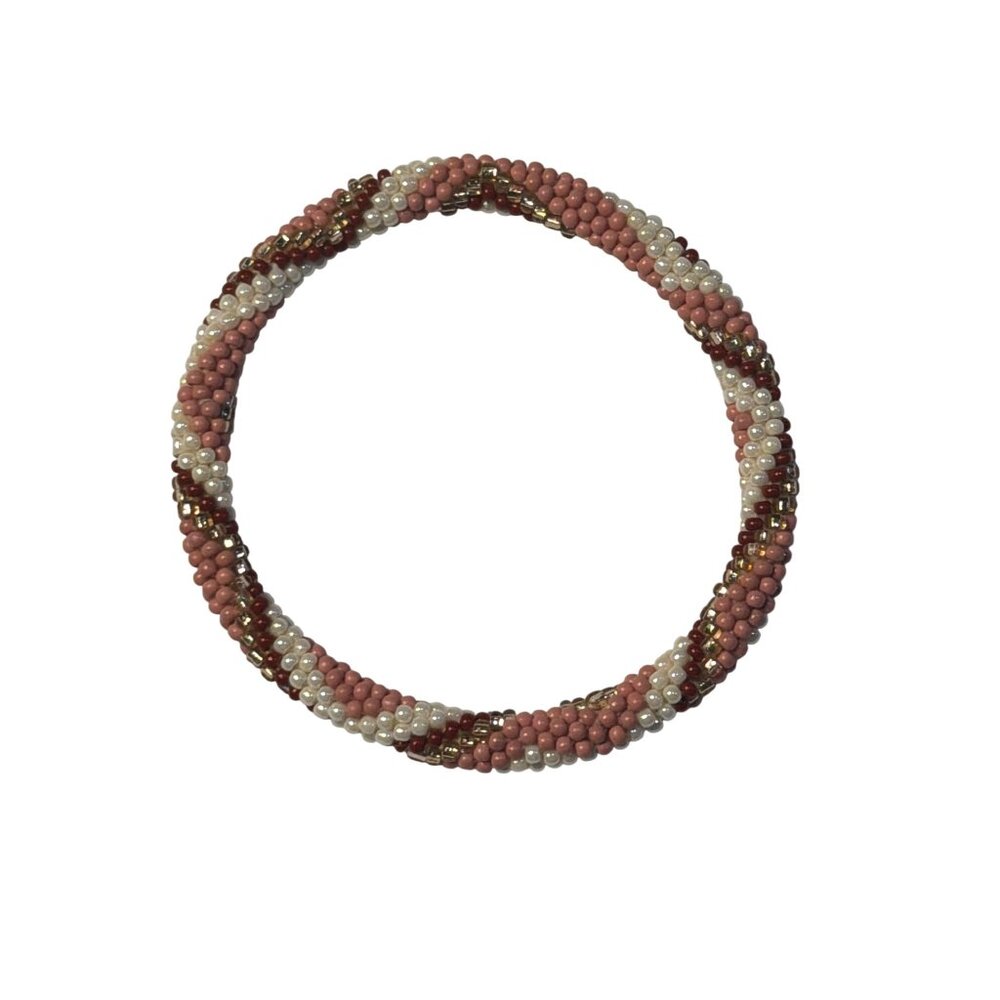 Sashka Bracelet Handmade Boho Chic Crochet Beaded Roll-On Pink White Maroon Gold